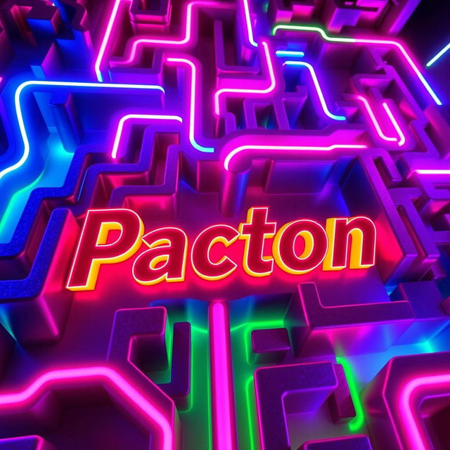 A vibrant neon-style maze with intricate pathways glowing in bright neon colors such as electric blue, hot pink, and neon green