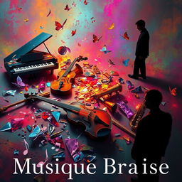 A surreal musical scene titled 'Musique Brisée'
