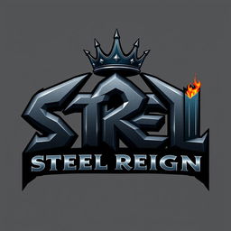 A bold and striking logo design for a hard rock band named 'Steel Reign'