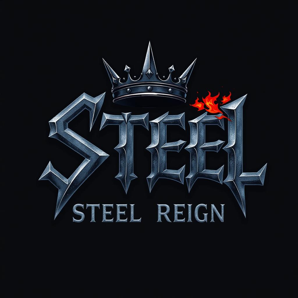 A bold and striking logo design for a hard rock band named 'Steel Reign'