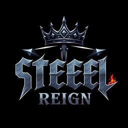 A bold and striking logo design for a hard rock band named 'Steel Reign'