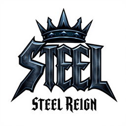 A bold and striking logo design for a hard rock band named 'Steel Reign'