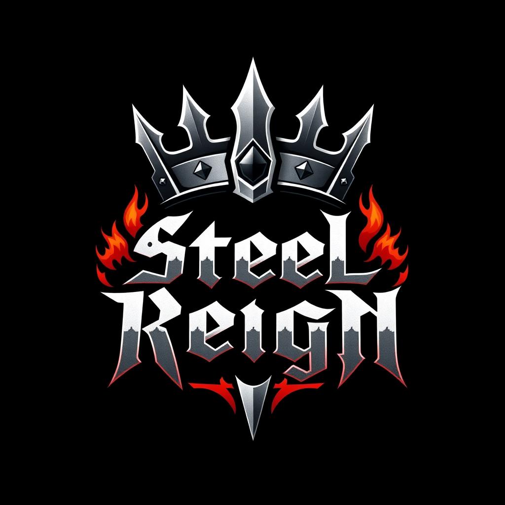 A bold and edgy logo design for a hard rock band called 'Steel Reign', incorporating elements of metal and rebellion