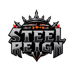 A bold and edgy logo design for a hard rock band called 'Steel Reign', incorporating elements of metal and rebellion