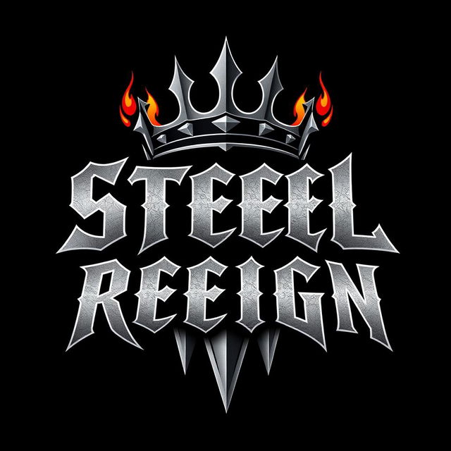 A bold and edgy logo design for a hard rock band called 'Steel Reign', incorporating elements of metal and rebellion