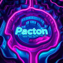 A stunning neon style maze featuring complex, intertwining pathways, glowing in vibrant colors such as electric blue, hot pink, and bright green