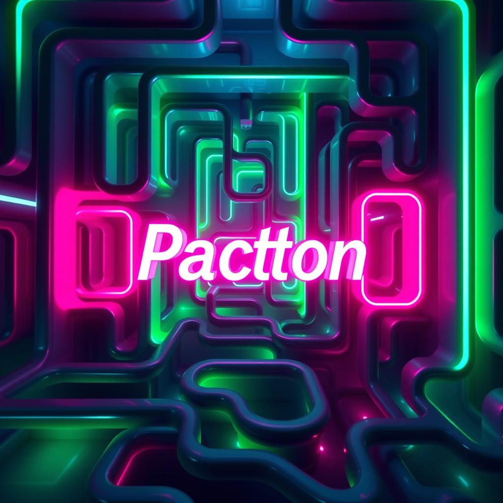 A stunning neon style maze featuring complex, intertwining pathways, glowing in vibrant colors such as electric blue, hot pink, and bright green