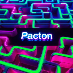 A stunning neon style maze featuring complex, intertwining pathways, glowing in vibrant colors such as electric blue, hot pink, and bright green