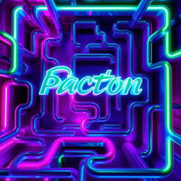 A stunning neon style maze featuring complex, intertwining pathways, glowing in vibrant colors such as electric blue, hot pink, and bright green