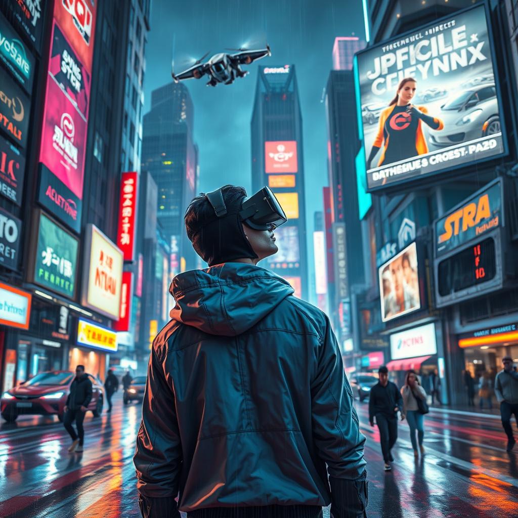 A vibrant and detailed cyberpunk cityscape at night, illuminated by neon lights and billboards