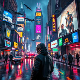 A vibrant and detailed cyberpunk cityscape at night, illuminated by neon lights and billboards