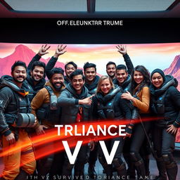 A celebration scene featuring a diverse group of men and women of various ethnicities, united together in a strong, supportive manner