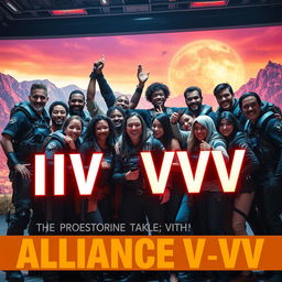 A celebration scene featuring a diverse group of men and women of various ethnicities, united together in a strong, supportive manner