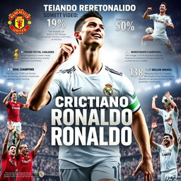 A dynamic video showcasing the achievements of Cristiano Ronaldo, featuring his incredible football skills, record-breaking goal-scoring moments, and significant trophies won throughout his career