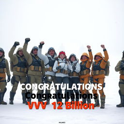 A futuristic scene celebrating a massive achievement, titled 'Congratulations Alliance VVV 12 Billion'