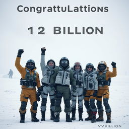 A futuristic scene celebrating a massive achievement, titled 'Congratulations Alliance VVV 12 Billion'