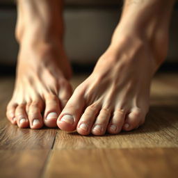A close-up photo of realistic male feet, showcasing well-groomed nails and slightly textured skin