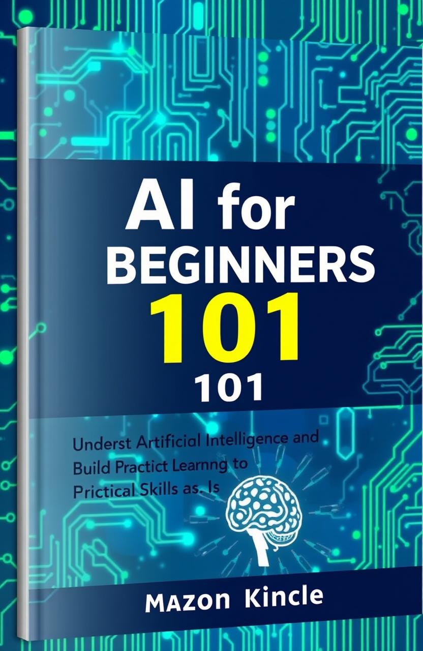 A book cover design for "AI for Beginners 101" with the subtitle "Understand Artificial Intelligence and Machine Learning Basics to Build Practical Skills in 30 Minutes a Day Without Any Prior Knowledge