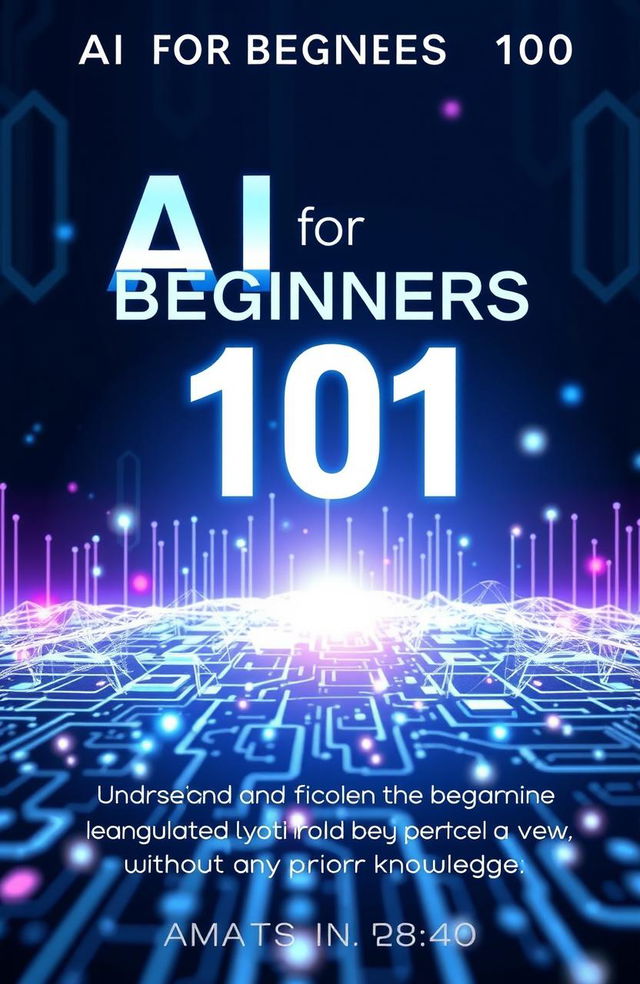 A sleek and modern book cover design for 'AI for Beginners 101', the title prominently displayed in bold, futuristic typography