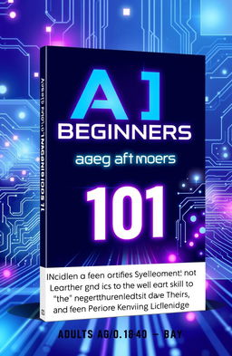 A sleek and modern book cover design for 'AI for Beginners 101', the title prominently displayed in bold, futuristic typography
