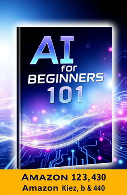 A sleek and modern book cover design for 'AI for Beginners 101', the title prominently displayed in bold, futuristic typography