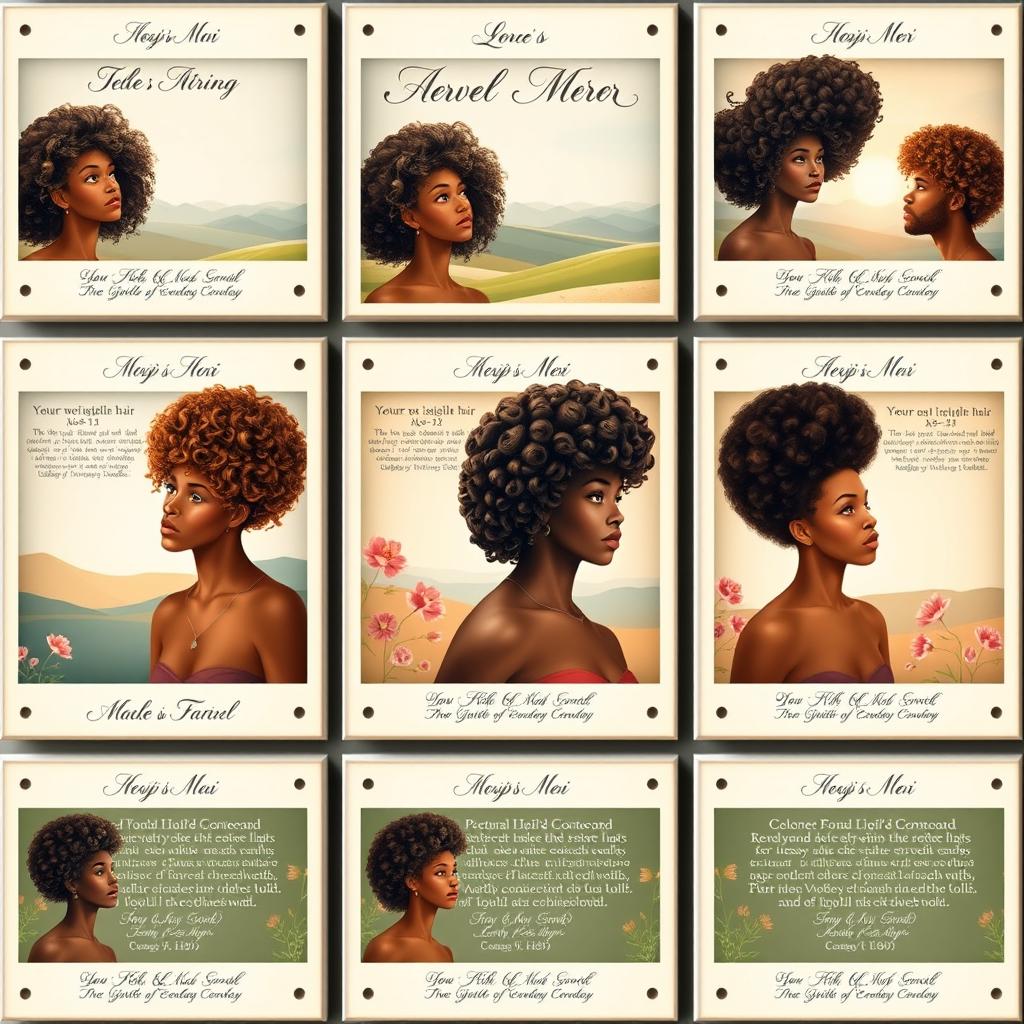A selection of elegant memorial panels showcasing diverse individuals with natural hair styles