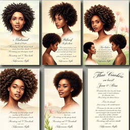 A selection of elegant memorial panels showcasing diverse individuals with natural hair styles