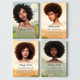 A selection of elegant memorial panels showcasing diverse individuals with natural hair styles