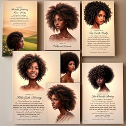 A selection of elegant memorial panels showcasing diverse individuals with natural hair styles