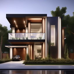 Create an image of a stunning, modern three-story building on a 40ft x 30ft plot. Incorporate a spacious garage on the right side, enhancing the overall architectural elegance.