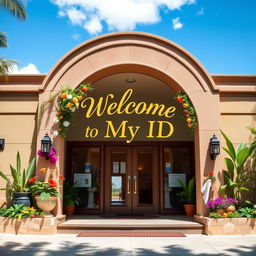 A warm and inviting welcome sign at the entrance of a building, featuring elegant lettering that reads 'Welcome to My ID'