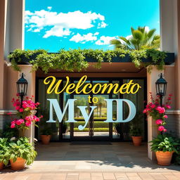 A warm and inviting welcome sign at the entrance of a building, featuring elegant lettering that reads 'Welcome to My ID'