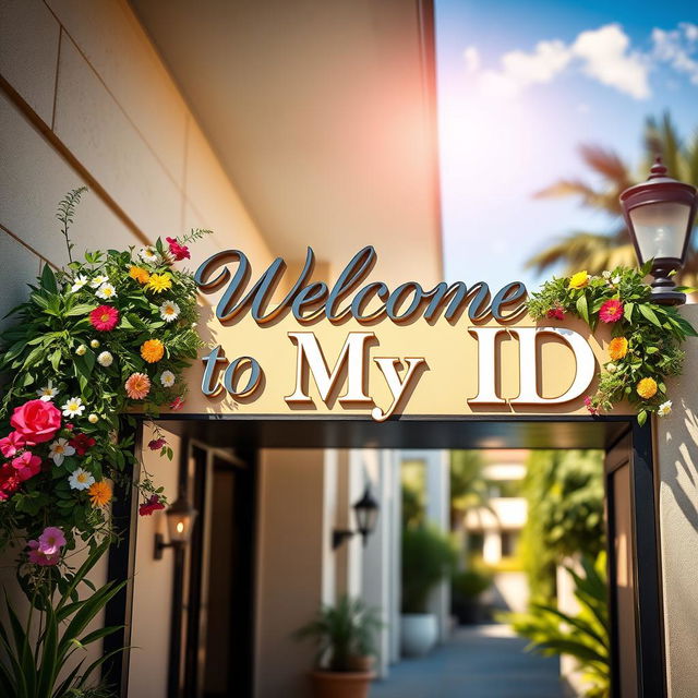 A warm and inviting welcome sign at the entrance of a building, featuring elegant lettering that reads 'Welcome to My ID'