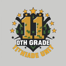 A powerful logo design for a military-themed 11th Grade unit, incorporating elements that reflect strength and resilience