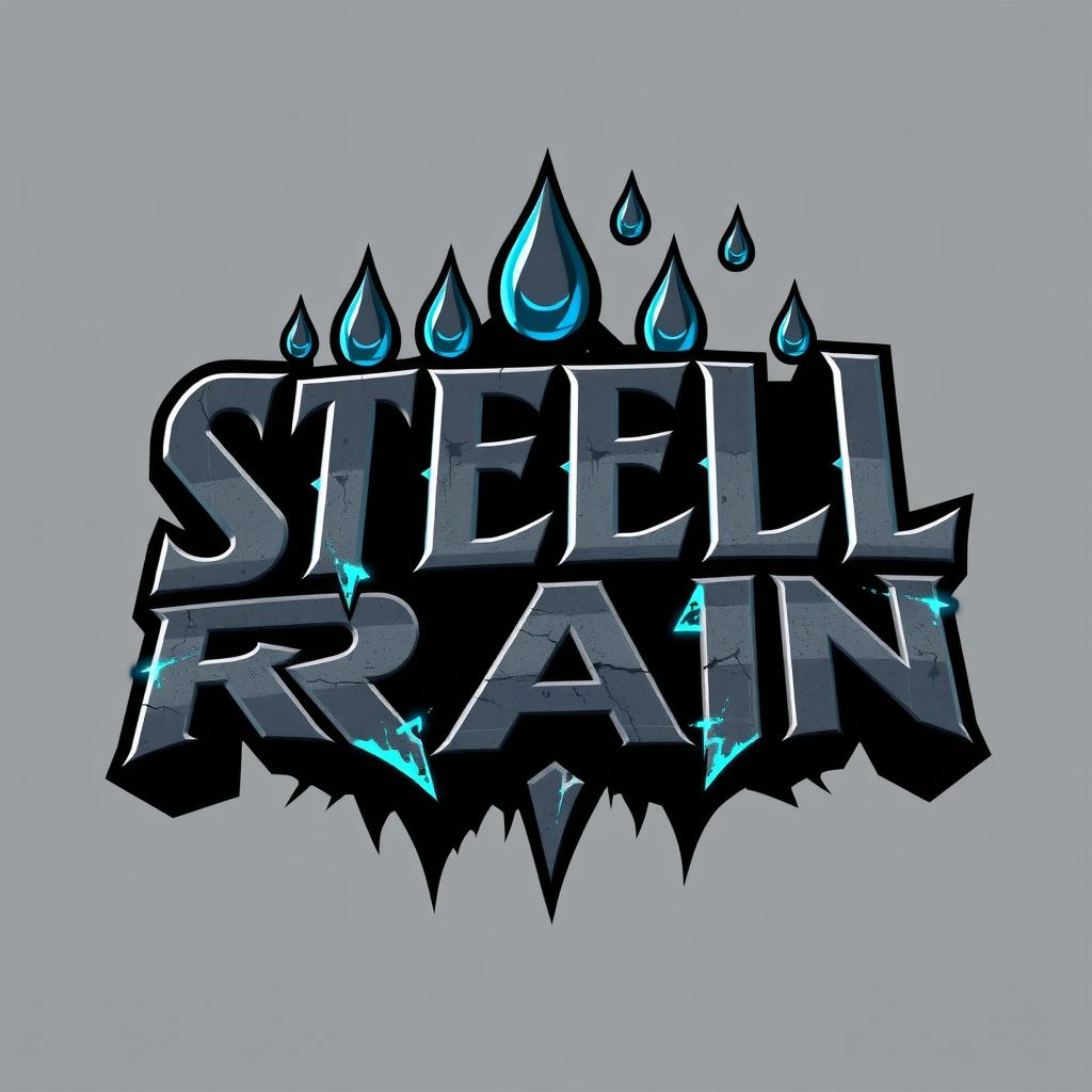 A bold and dynamic logo design for a hard rock band titled 'Steel Rain'