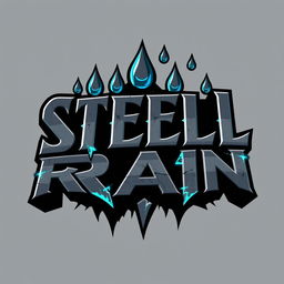 A bold and dynamic logo design for a hard rock band titled 'Steel Rain'