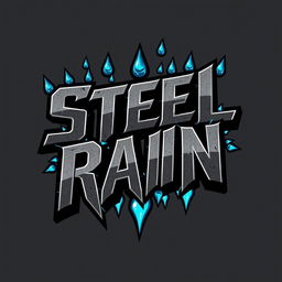 A bold and dynamic logo design for a hard rock band titled 'Steel Rain'
