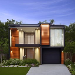 Design a striking, modern three-story building on a plot of 60ft x 30ft. The building features a right-sided garage and is characterized by its beautiful architectural design.