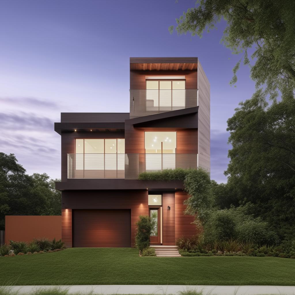 Design a striking, modern three-story building on a plot of 60ft x 30ft. The building features a right-sided garage and is characterized by its beautiful architectural design.