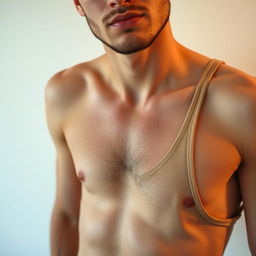 A close-up portrait of a young man's underarm, showcasing natural body hair