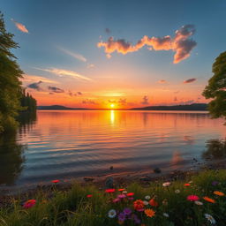 Enhance and uplift the existing atmosphere of the picture featuring a serene landscape