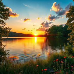 Enhance and uplift the existing atmosphere of the picture featuring a serene landscape