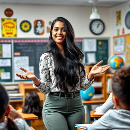 A beautiful and attractive Indian female teacher in a classroom setting