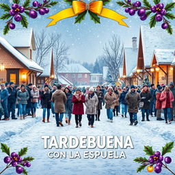 A movie poster for "TARDEBUENA CON LA ESPUELA" set in a snowy street on a Christmas afternoon