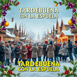 A movie poster for "TARDEBUENA CON LA ESPUELA" set in a snowy street on a Christmas afternoon