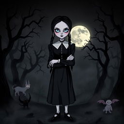 A dramatic and suspenseful scene depicting a mystical and eerie atmosphere reminiscent of 'Wednesday' with gothic elements
