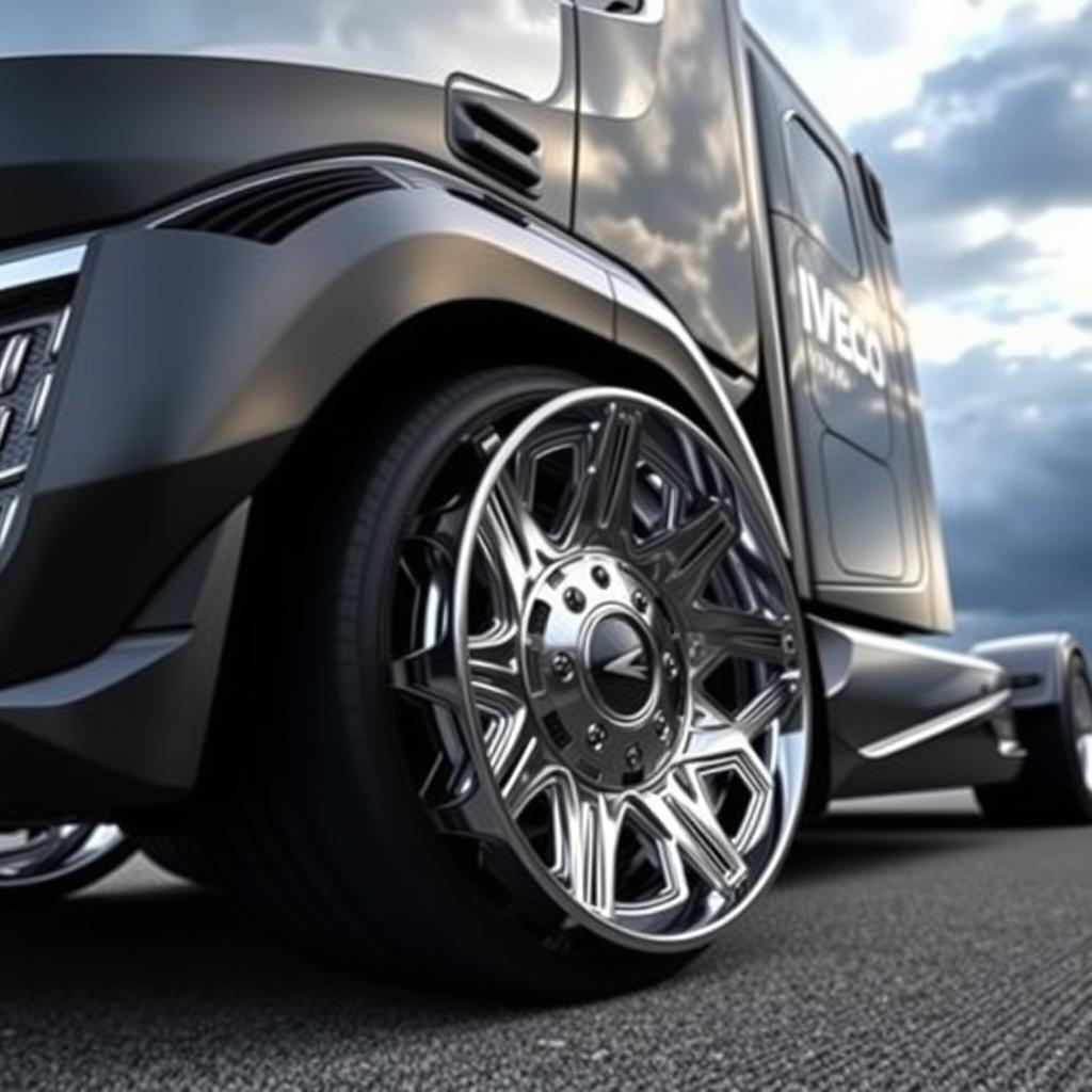 A striking custom design of IVECO rims and wheels for a cutting-edge semi-truck