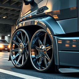 A highly detailed image of custom IVECO rims and wheels designed for a cutting-edge semi-truck