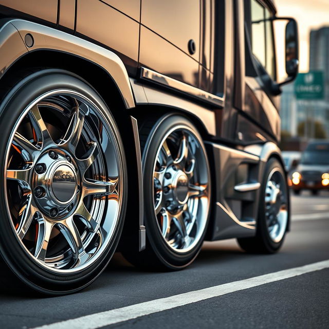 A highly detailed image of custom IVECO rims and wheels designed for a cutting-edge semi-truck