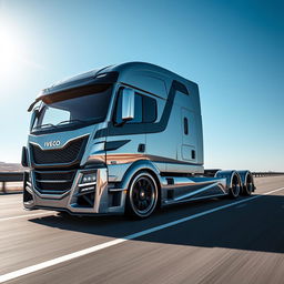 An impressive display of custom IVECO rims and wheels designed for a cutting-edge semi-truck